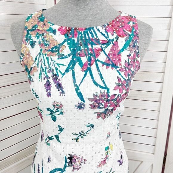 Adrianna Papell Floral Eyelet Sleeveless Sheath Pencil Dress White Multi 2 - Picture 6 of 15